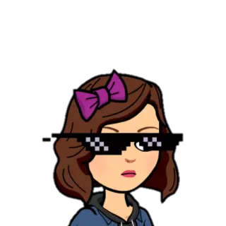 😎 만화, 소녀, 선글라스, 리본, 픽셀 선글라스, 밈 telegram sticker