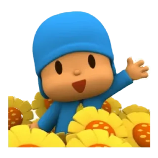 🕳 Pocoyo desenho animado, criança, flores, olá, aceno telegram sticker