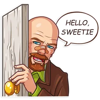 👋 HELLO, SWEETIE Mann, Gruß, Tür, Sprechblase, kahl, Verband telegram sticker