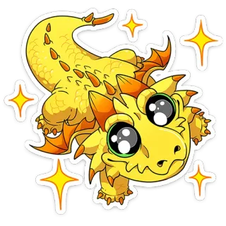 🥹 smok, słodki, żółty, fantasy, brokat, zwierzę, kreskówka telegram sticker