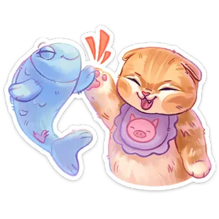 🖐 猫, 魚, ハイタッチ, 可愛い, 漫画, 動物 telegram sticker