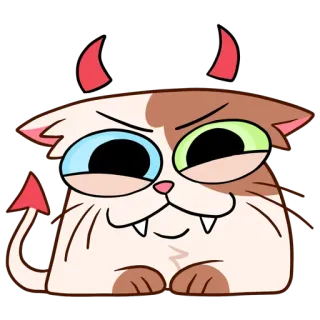 😈 chat, diable, cornes, queue, dessin animé, animal, mignon, autocollant whatsapp sticker