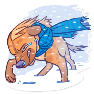 ❄ 狗, 卡通, 雪, 冬天, 冷, 围巾 telegram sticker