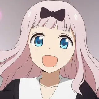 🎭 Chika Fujiwara Kaguya-sama: Love Is War Anime, Chika Fujiwara, Carino, Kawaii, Capelli rosa, Fiocco nero, Felice, Kaguya-sama telegram sticker