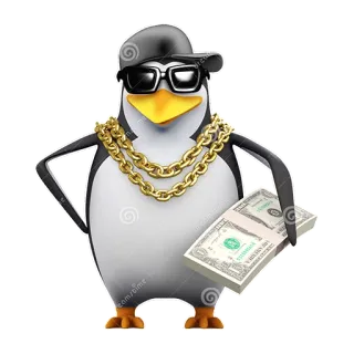 💵 chim cánh cụt, tiền, gangster, bling, mũ, kính râm, dây chuyền, hoạt hình telegram sticker