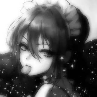 🖤 Anime, Garota, Empregada, Língua, Estrelas, Preto e branco telegram sticker