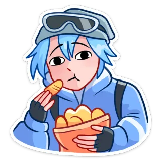 🍟 Anime, Manga, Charakter, blaue Haare, Snack, Chips, süß telegram sticker