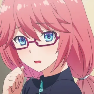 😣 anime, garota, cabelo rosa, óculos telegram sticker