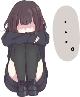 😔 animé, fille, triste, émotionnel, pleure, assise whatsapp sticker