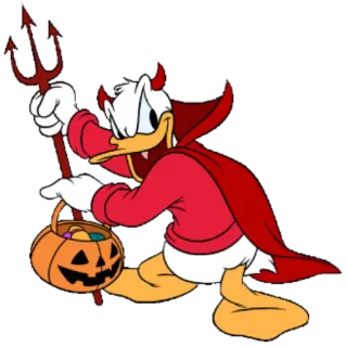 😈 Donald Duck Donald Duck, Teufel, Halloween, Kürbis, Cartoon, Disney telegram sticker