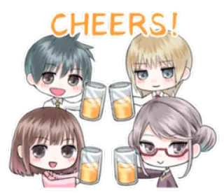 💻 CHEERS! Prost, Feier, Toast, Freunde, Anime-Stil, Brillen, Trinken telegram sticker