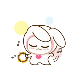 🐰 carino, coniglio, tamburello, musica, kawaii, cuore, cartone animato telegram sticker