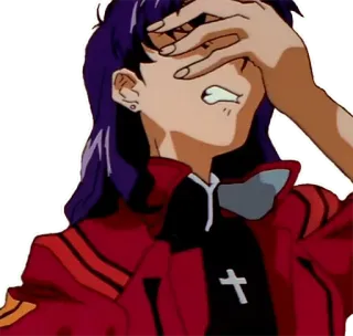🔷 Misato Katsuragi Neon Genesis Evangelion anime, Misato, Evangelion, frustrato, deluso, facepalm telegram sticker