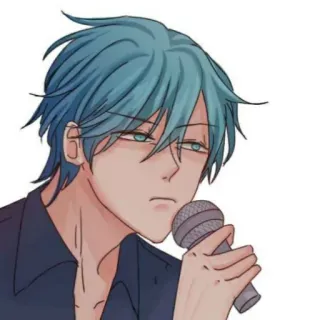 🦕 Anime, Mikrofon, Sänger, blaue Haare, Porträt, Cartoon whatsapp sticker