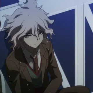 👀 Nagito Komaeda Danganronpa anime, character, sad, sitting, white hair telegram sticker