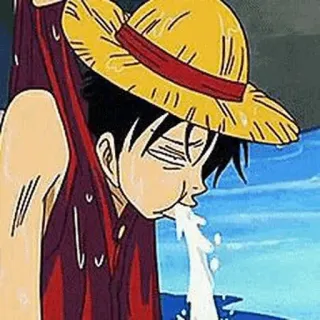 👒 Monkey D. Luffy One Piece Anime, One Piece, Luffy, Wymioty, Kreskówka, Śmieszne, Słomkowy kapelusz telegram sticker