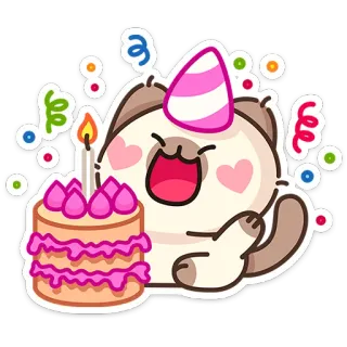 🥳 chat, anniversaire, gâteau, fête, célébration, mignon, animal, autocollant telegram sticker