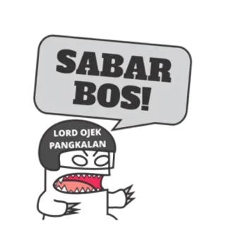 😣 SABAR BOS! 괴물, 헬멧, 화난, 텍스트, 만화, 스티커 telegram sticker