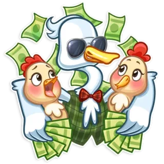 🤑 Ente, Huhn, Geld, Sonnenbrille, reich, Cartoon, Tier telegram sticker