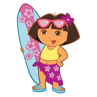 🌊 Dora การ์ตูน, โต้คลื่น, ผู้หญิง, ชายหาด, ชุดว่ายน้ำ, ฤดูร้อน telegram sticker