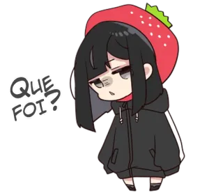 😾 QUE FOI? Anime, Pregunta, Fresa, Lindo, Chica, Sudadera con capucha whatsapp sticker