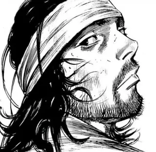 🤨 man, hoofdband, tekening, baard, profiel, manga, anime telegram sticker