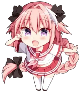 ☺️ Astolfo Fate/Apocrypha Аниме, Манга, Милый, Чиби, Розовые волосы, Знак мира telegram sticker