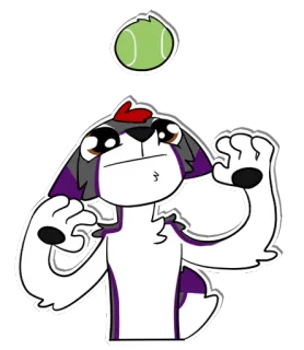 🎾 perro, animal, dibujos animados, pelota de tenis, blanco, morado telegram sticker