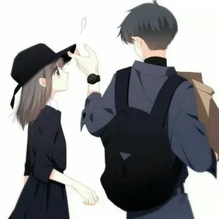 💕 Anime, Pareja, Sombrero, Mochila, Amor joven, Dibujos animados telegram sticker