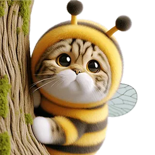 😶 แมว, ผึ้ง, สัตว์, ชุด, น่ารัก, การ์ตูน whatsapp sticker