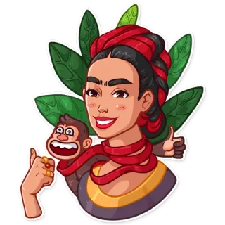 👍 Frida Kahlo Фрида Кало, женщина, портрет, художник, обезьяна, мексиканка telegram sticker