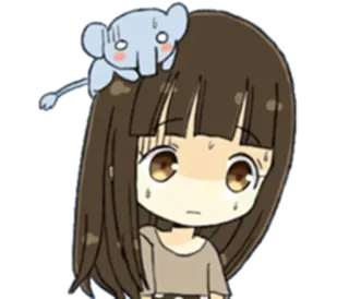 😓 chibi, dessin animé, fille, éléphant, mignon, kawaii, autocollant whatsapp sticker