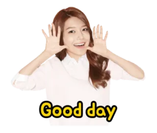 😆 Good day Saudação, Bom dia, Feliz, Positivo, Mulher whatsapp sticker