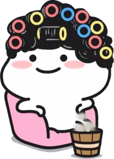 😏 การ์ตูน, โรลม้วนผม, น่ารัก, ผ่อนคลาย, สปา, ความงาม, อบไอน้ำ telegram sticker