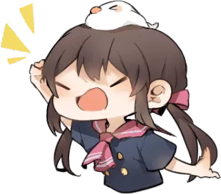 ✊ Аниме, Милый, Девушка, Птица, Чиби, Мультфильм telegram sticker