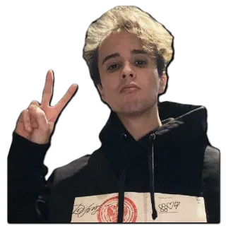✌ símbolo da paz, retrato, homem, moletom com capuz, cabelo loiro, juventude telegram sticker