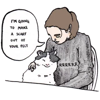 ☠️ I'M GOING TO MAKE A SCARF OUT OF YOUR PELT cat, scarf, pelt, animal, sweater telegram sticker