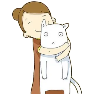 😐 Desenho animado, Menina, Gato, Abraço, Amizade, Fofo whatsapp sticker