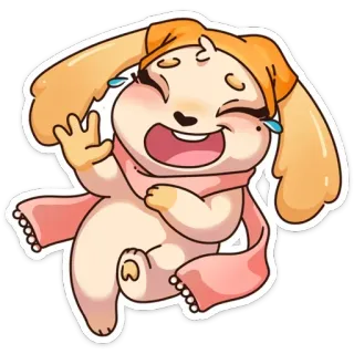 👋 Desenho animado, Fofo, Cachorro, Filhote, Cachecol, Alegre, Rindo whatsapp sticker