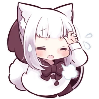 😮‍💨 Аниме, Девушка-кошка, Каваий, Милый, Мультфильм, Наклейка telegram sticker