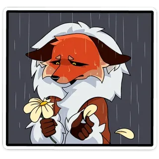 🌧 renard, triste, fleur, pluie, dessin animé, animal, mignon, seul telegram sticker