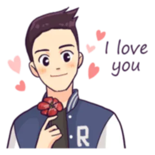 🌹 I love you love, cartoon, romance, heart, affection, boy telegram sticker