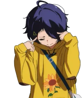 🤔 Anime, Mädchen, Charakter, Denken, Gelber Hoodie, Sonnenblume, Schultasche telegram sticker