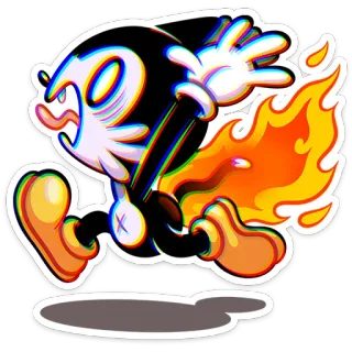 😧 desenho animado, fogo, correndo, monstro, arte digital whatsapp sticker
