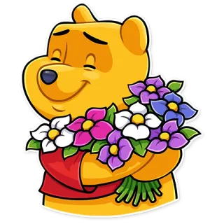 💐 Winnie the Pooh винни пух, дисней, мультфильм, медведь, цветы, букет telegram sticker