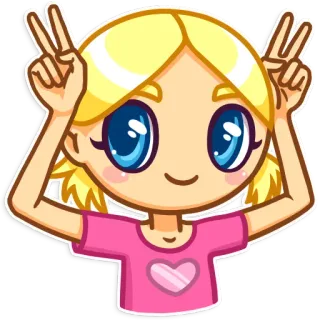 👧 cartoon, girl, sticker, peace sign, heart, blonde telegram sticker