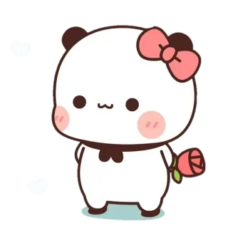 🍼 Panda, Słodki, Zwierzę, Kawaii, Kreskówka, Kokarda, Róża telegram sticker