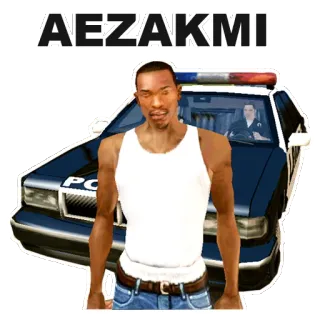 🚔 CJ Grand Theft Auto: San Andreas AEZAKMI Grand Theft Auto, San Andreas, CJ, Kode cheat, AEZAKMI, Polisi, Video game whatsapp sticker