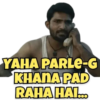 ☕️ YAHA PARLE-G KHANA PAD RAHA HAI... pria India, dialog, meme, Parle-G, makanan India whatsapp sticker