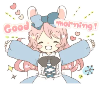 🐰 Good morning! buongiorno, carino, ragazza anime, coniglio, kawaii, saluto telegram sticker